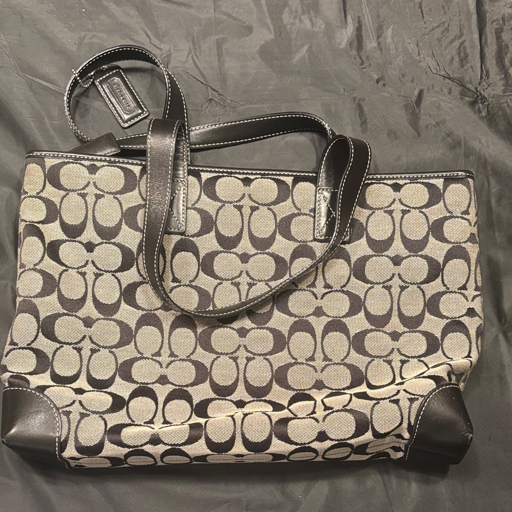 Coach Monogram Black and Cream Tote